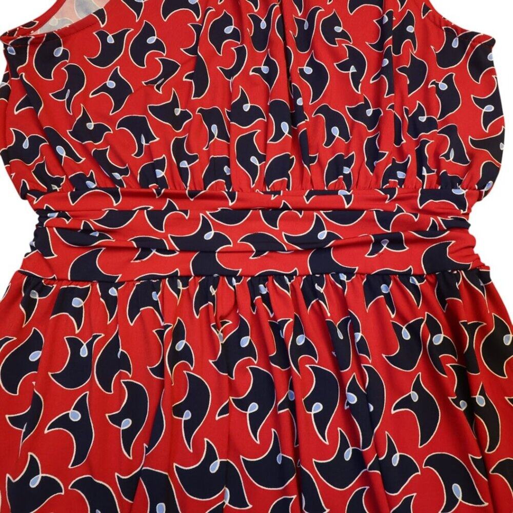 Leota Mock Neck Stretch Dress Sz L Red Blue 4th of July Colors Geo Print - Picture 9 of 14